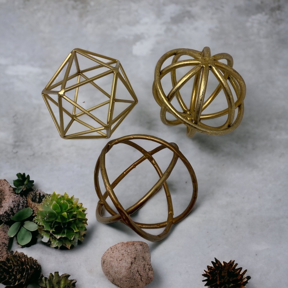 Assorted | Gold | Metal Spheres | Home Decor | Set of 3
